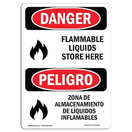 Signmission Safety Sign, OSHA Danger, 14" Height, Aluminum, Flammable Liquids Stored Here, Spanish OS-DS-A-1014-VS-2012